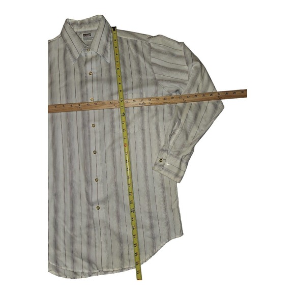 Vintage Montgomery Ward Button Up Shirt 32/33 Men's White w/Brown Stripes - Picture 3 of 6